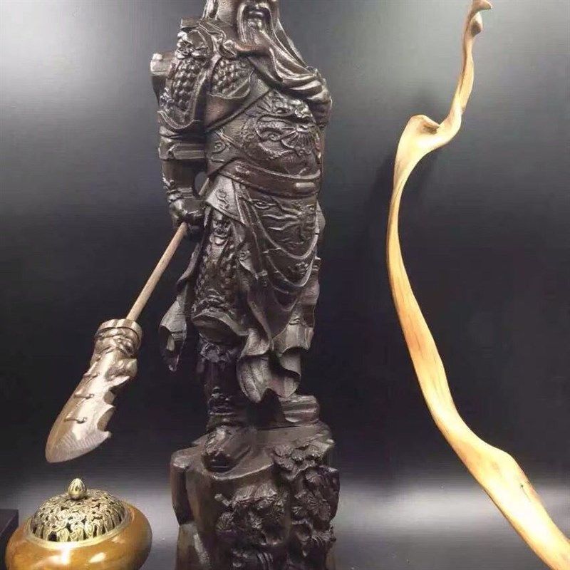 沉香木木雕关公摆件实木关羽像雕刻木质武财神关羽雕像