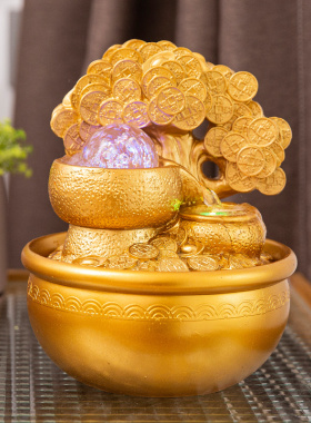 流水摆件时来运转聚宝盆桌面假山喷泉摇钱树招财室内水景风水摆设