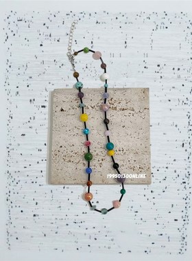 彩色多巴胺糖果串珠夏日小清新项链甜美少女感百搭小圆珠锁骨链