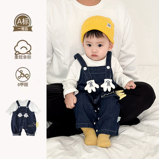 秋季婴儿连体衣秋装男宝宝牛仔背带裤女宝秋天衣服长袖两件套装