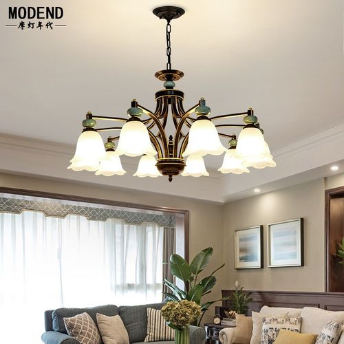 美式复古陶瓷客厅吊灯简约大厅餐厅新款简欧陶瓷卧室铁艺6头8头灯
