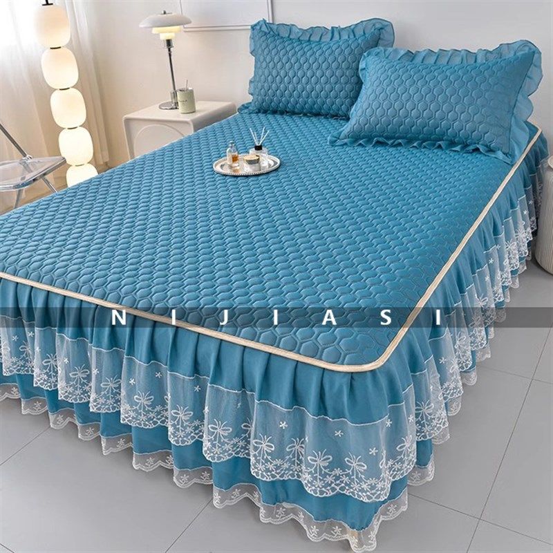 高端冰丝乳胶凉席床裙款三件套2025新款防滑床罩夏季空调席可机洗,床上用品,乳胶席,淘宝优惠券,粉丝福利购,淘宝优惠卷