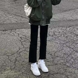 高腰显瘦黑色直筒牛仔裤女百搭弹力学生2022秋夏韩版九分烟管裤子