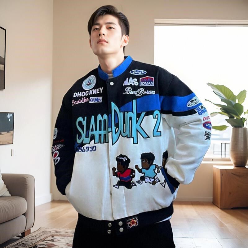 特大码300斤卡通动漫刺绣棒球服男女装秋季宽松美式情侣夹克外套2