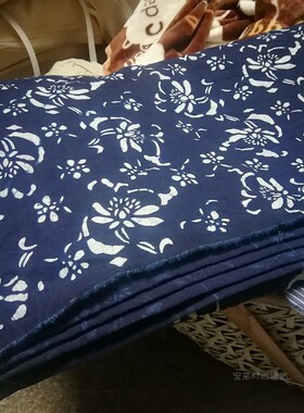 乌镇手工蜡染老粗布 厚全棉印花布 服装面料餐馆窗帘桌布一件一米