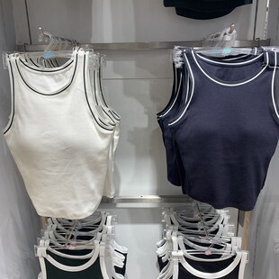 女装Bra短背心/舒美衣辣妹风短背心附胸垫条纹拼色打底上衣473989