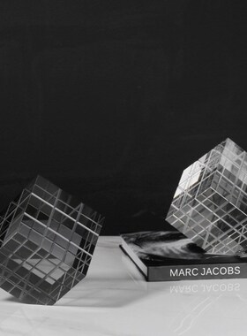 现代极简约透明几何正方形水晶魔方摆件样板房售楼处软装饰品摆设