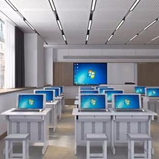 六边机房翻转桌学校多媒体教学翻转桌操作台三人位板升降桌