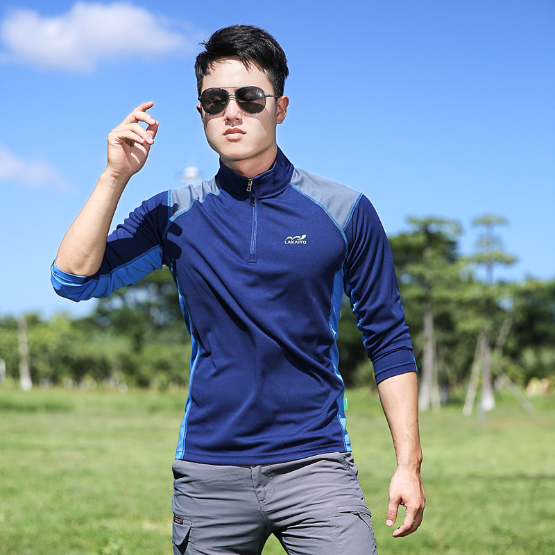 户外速干衣男长袖T恤拼色吸汗透气大码运动旅行徒步快干衣春夏季