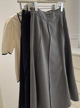 高ji感灰色西装裙半身裙!春夏气质通勤高腰显瘦A字长裙大摆裙女