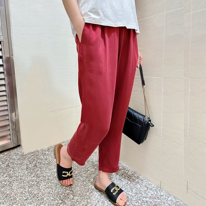 垂感重磅真铜氨丝女裤子夏季宽松显瘦小个子八分九分哈伦裤女高腰