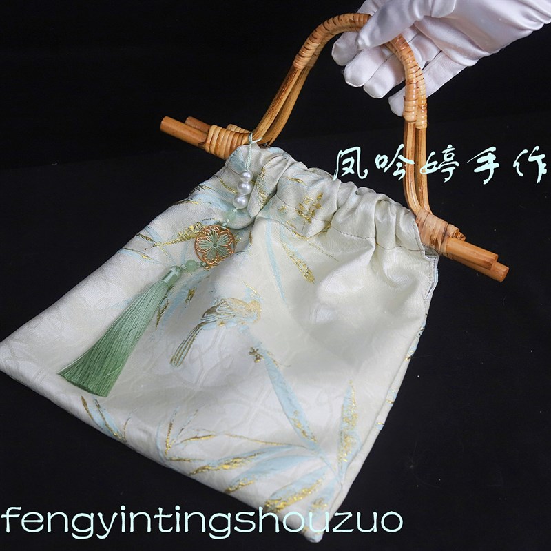 新中式复古禅意竹节手提包国风搭配旗袍马L面裙汉服文艺布袋手拎