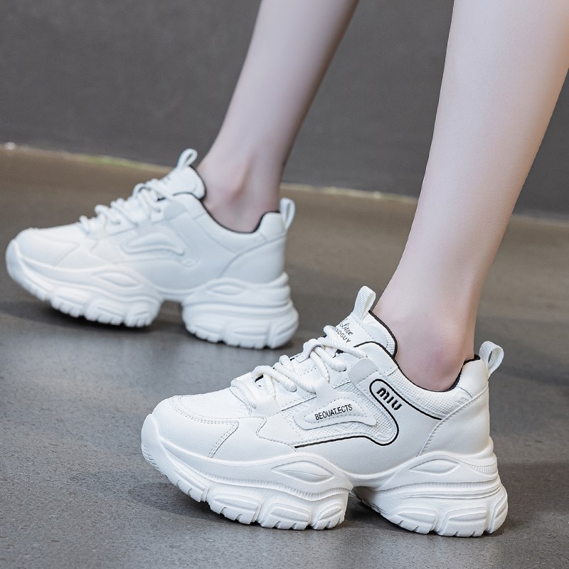 真皮爆款厚底老爹鞋女春季新款百搭增高7cm运动休闲松糕小白鞋潮