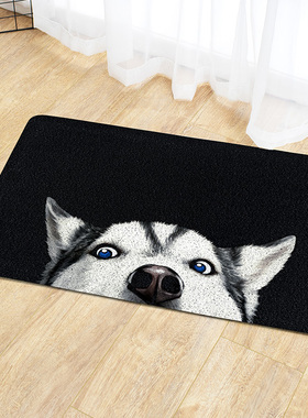 起贝可爱狗狗哈士奇地垫进门黑色地毯入户门厅门口玄关蹭脚垫门垫