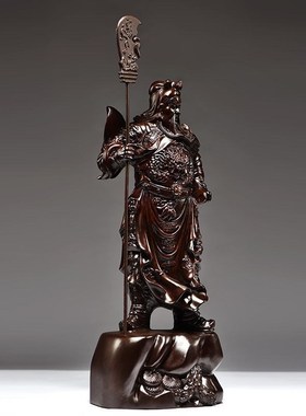 黑檀木雕关公实木武财神客厅佛像摆件家居店铺装饰开业送礼工艺品