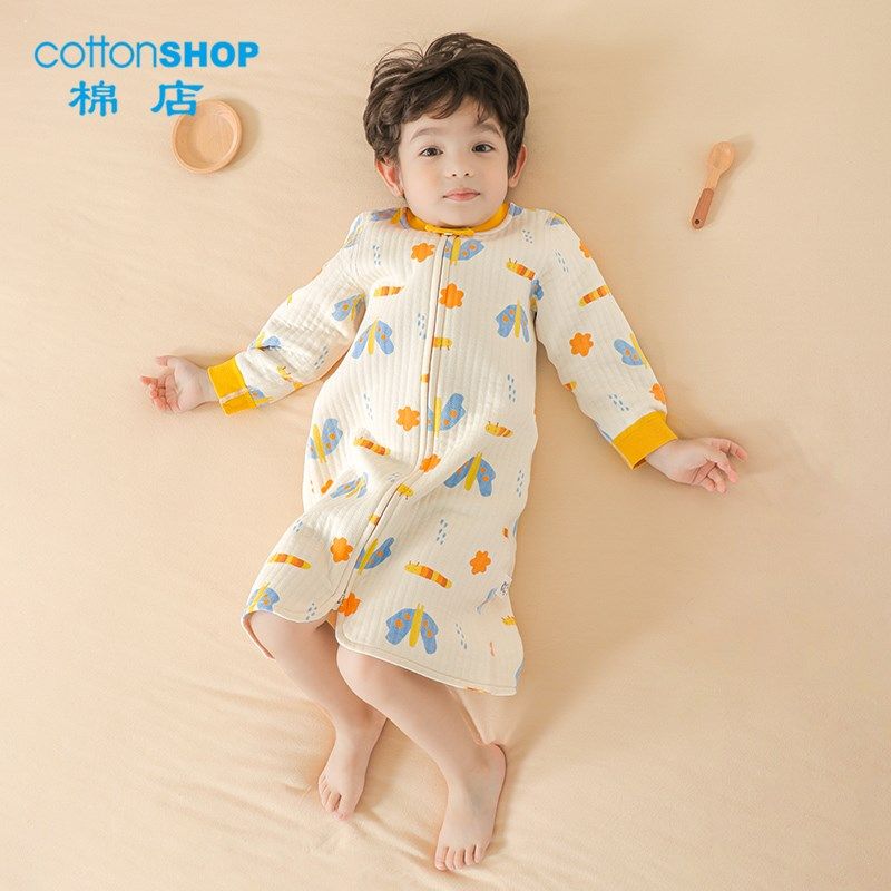 棉店宝宝夹棉睡袍秋冬拉链三层保暖睡衣婴儿睡裙防踢男女童睡衣冬