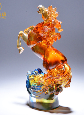 琉璃生肖马摆件马到成功水晶工艺品家居客厅升职礼品招财礼物