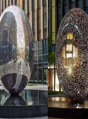 不锈钢水景圆环雕塑金属镜面月亮浪花水滴蝴蝶造型售楼部景观摆件