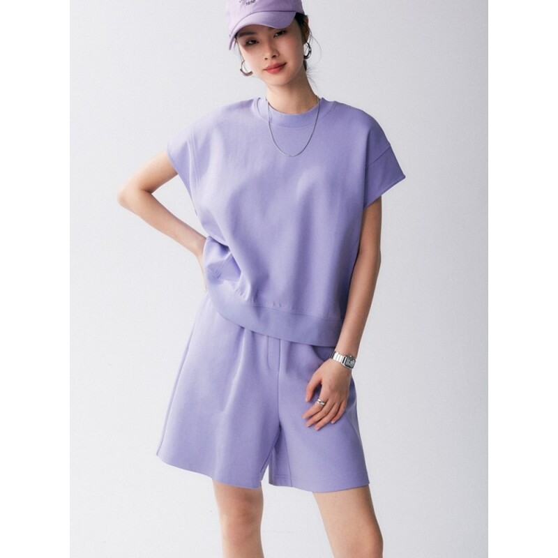 多巴胺时尚宽松短袖短裤套装女2026夏装新款落肩T恤运动套装大码 - 实物图