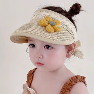儿童草帽女孩帽子男童空顶帽夏凉帽女童遮阳防晒帽宝宝太阳帽草帽