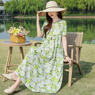 200斤睡衣宽松遮肚睡裙 加肥加大码 夏季 高端纯棉绸连衣裙女中长款
