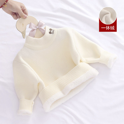 儿童毛衣一体绒加厚男宝宝针织衫婴儿打底衫女童中高领上衣冬装