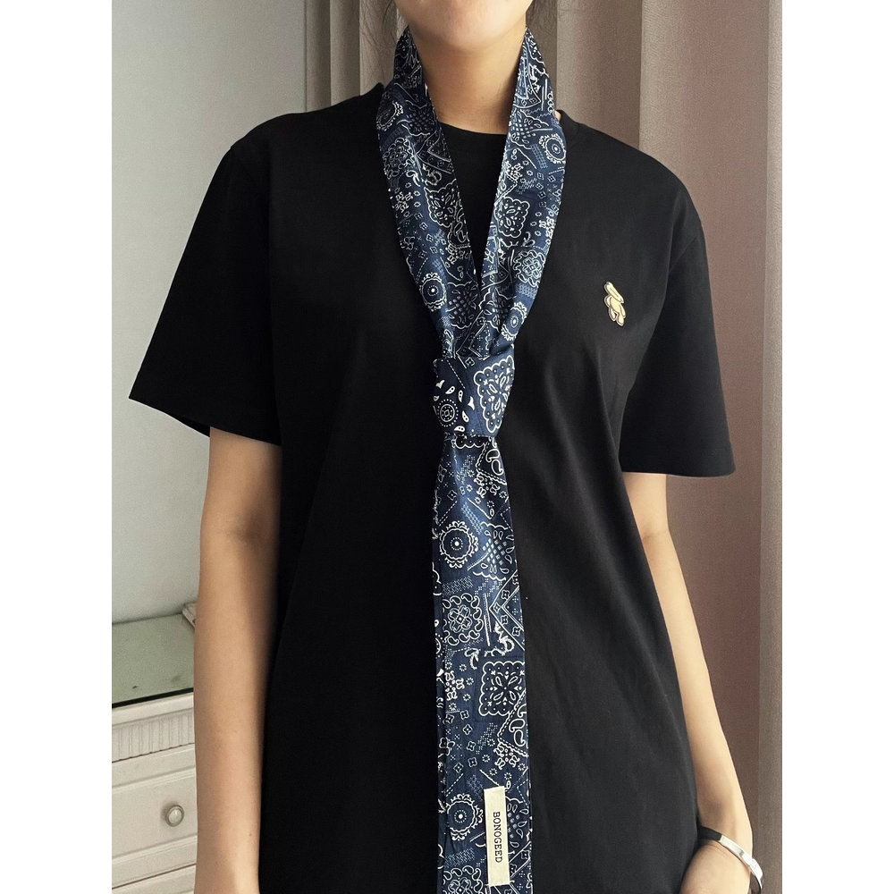 藏青色腰果花长条丝巾女2025新款
