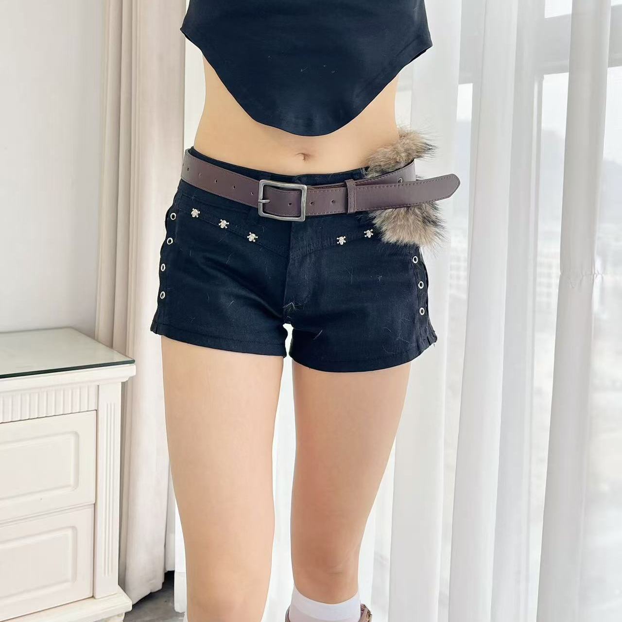 y2k弹力毛毛黑色百搭美式包臀