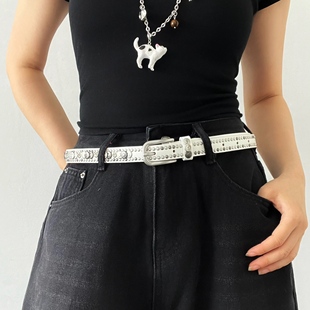 黑白铆钉朋克风超酷细腰带金色休闲搭配裤子皮带男女pu皮软面腰饰