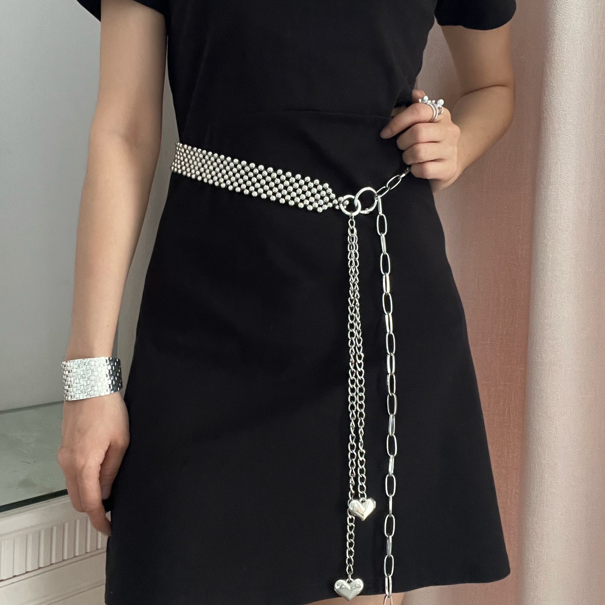 银色串珠腰链简约链条腰带装饰连衣裙新款流苏时尚百搭金属腰链款