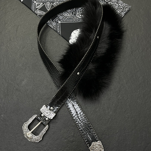 亚文化复古重工雕花毛毛腰封女y2k辣妹宽版腰带甜酷时尚皮带腰饰