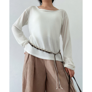 简约黑白拼接编制蜡绳流苏腰绳法式搭配服饰女士细腰链可调节腰带