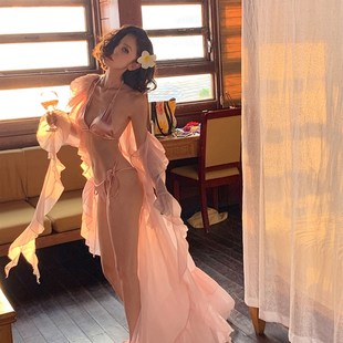 海岛商店千金感纯欲度假风重工仙女荷叶边外套裙开衫 防晒连衣裙