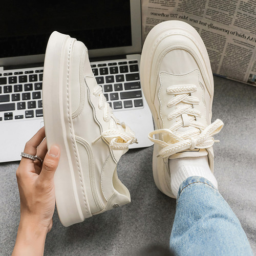 男士夏季鞋子透气板鞋2023新款布鞋男款潮流休闲鞋轻便厚底小白鞋