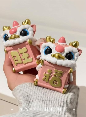 粉色舞狮小摆件寓意好物入户门玄关招财摆件办公室桌面喜庆装饰品