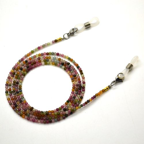 2023新款碧玺珠子眼镜链彩色天然材质圆珠眼镜链眼镜挂链