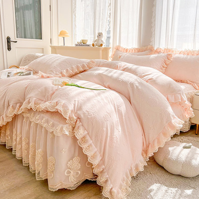 韩式公主风牛奶绒床裙四件套加厚保暖床罩被套珊瑚绒冬季2025新款
