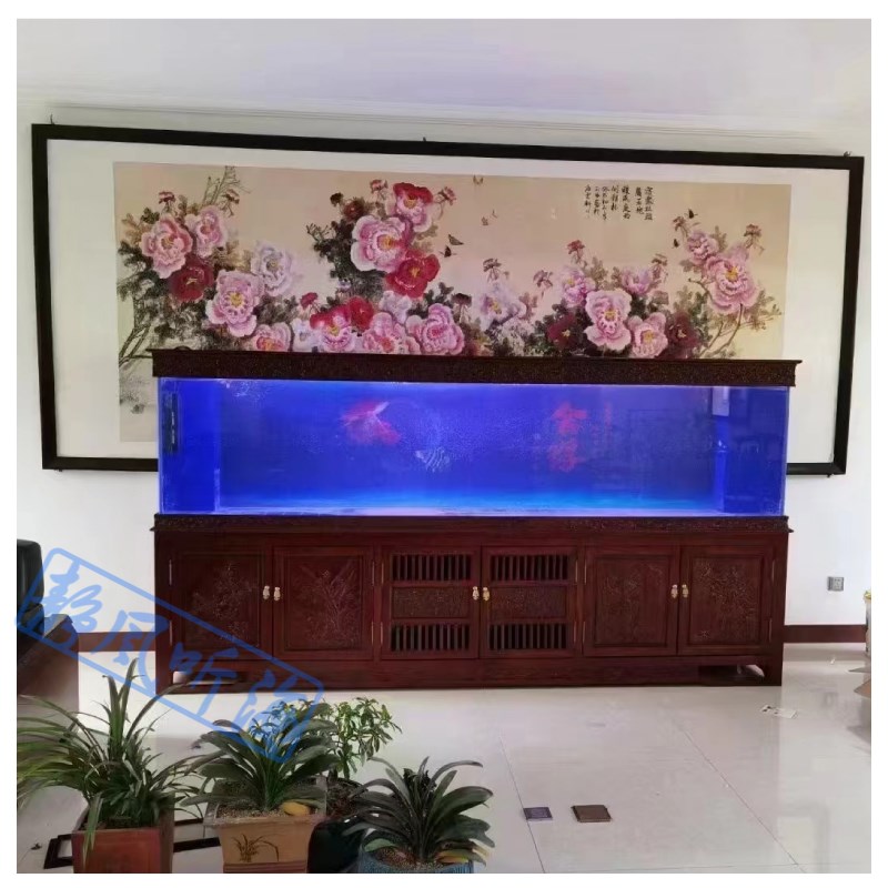 定制大型实木鱼缸 大型客厅落地式免换水屏风鱼缸底滤一站式服务