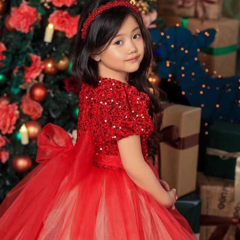 女童元旦晚会主持人小提琴演奏钢琴演出晚礼服儿童影楼拍摄公主裙