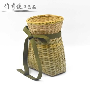 全青皮采茶竹篓手工竹编田园居家小背篓竹筐采茶篓垂钓竹篮采摘茶