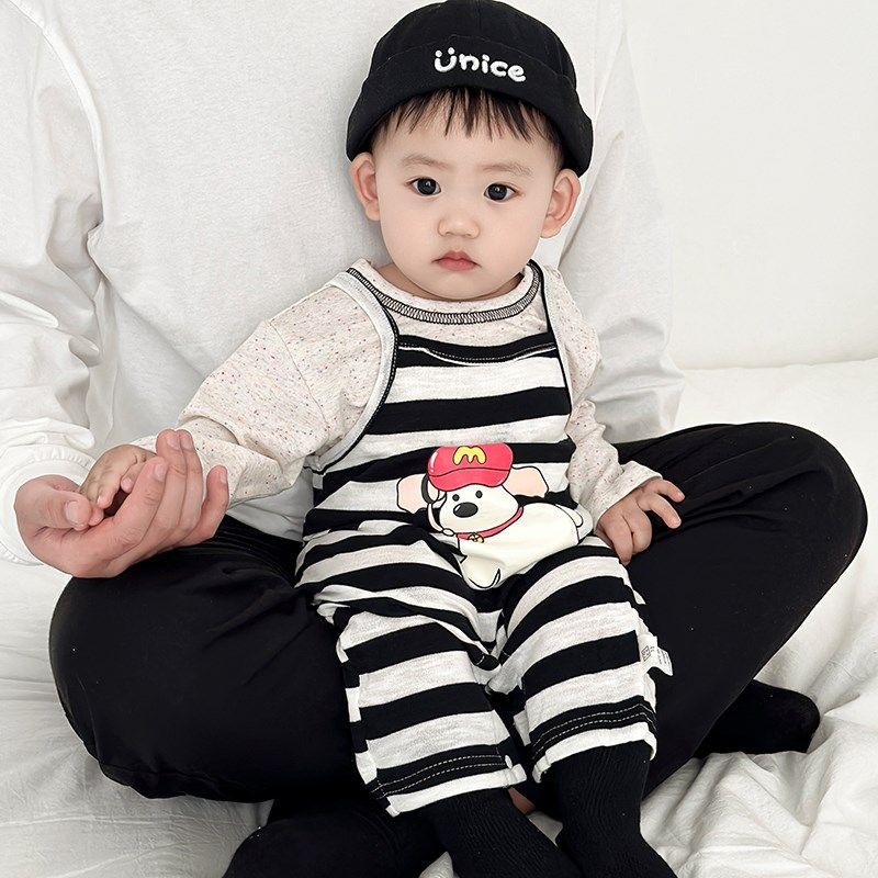 男童春秋套装女宝宝条纹背心连体背带裤婴儿吊带爬服卡通长袖T恤,童装/婴儿装/亲子装,套装,淘宝优惠券,粉丝福利购,淘宝优惠卷