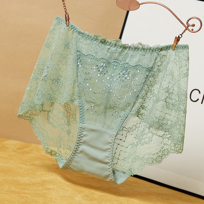 大码蕾丝内裤女胖妹妹200斤性感中高腰胖mm包臀无痕透明棉裆短裤