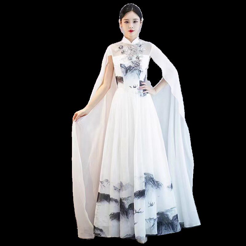 古筝演出服女长裙古典舞艺考表演服大合唱服装独唱晚礼服高端主持