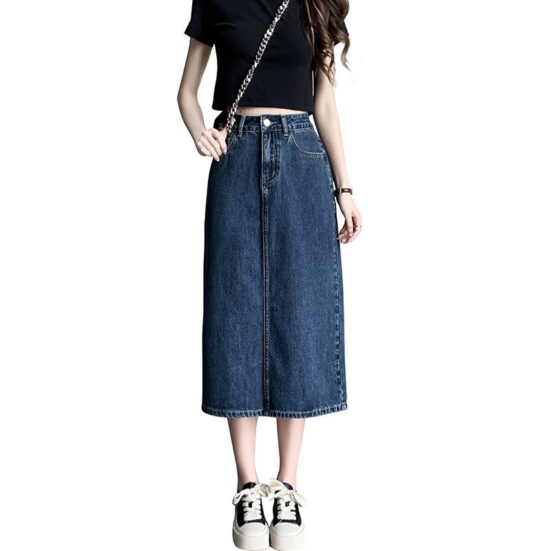 145cm矮小个子高腰开叉牛仔半身裙显高穿搭中长款遮胯a字包臀裙女