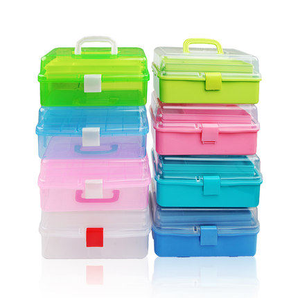 卫庄加厚美术工具箱大号三层透明塑料美甲五金工具箱手提小学生画