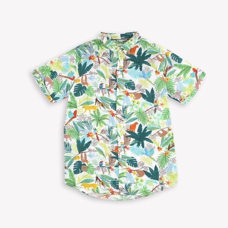 2025海边沙滩风花衬衫夏季亲子套装短裤夏威夷休闲男女童外套翻领