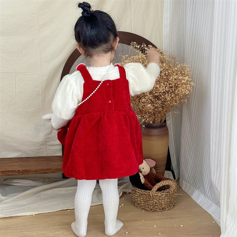 女童秋冬装连衣裙女宝宝加绒背心公主裙套装秋冬季生日周岁礼服裙