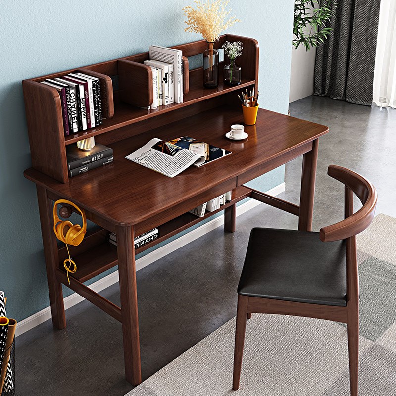 实木书桌书架组合现代简约家用收纳办公桌学生学习桌写字桌电脑桌