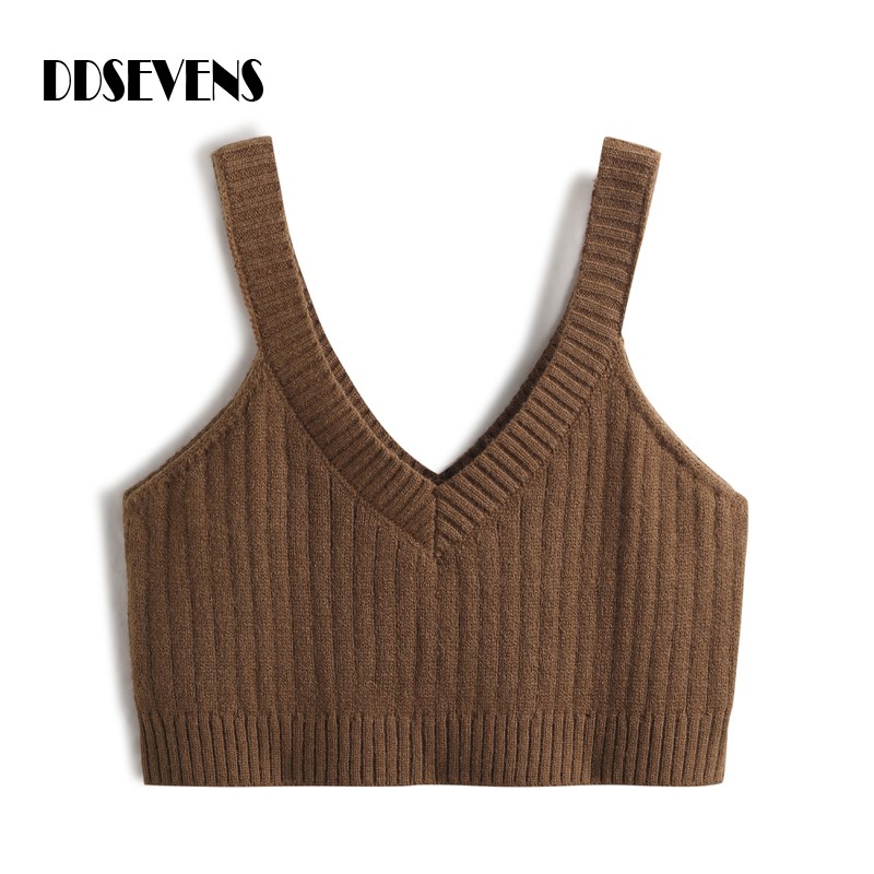 搭配衬衣吊带小背心女春秋外穿短款针织马夹叠穿双V外搭上衣马甲