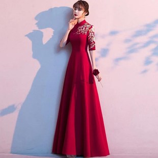 新中式礼服裙酒店开业礼仪迎宾旗袍长款中国风复古颁奖合唱演出服